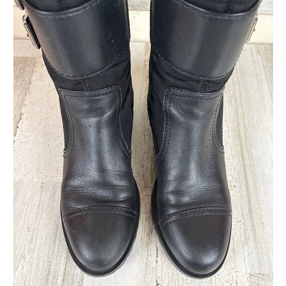 Prada 10 Black Leather Biker Moto Boots Mid Calf Buckle Zip Designer Luxe - Picture 6 of 11